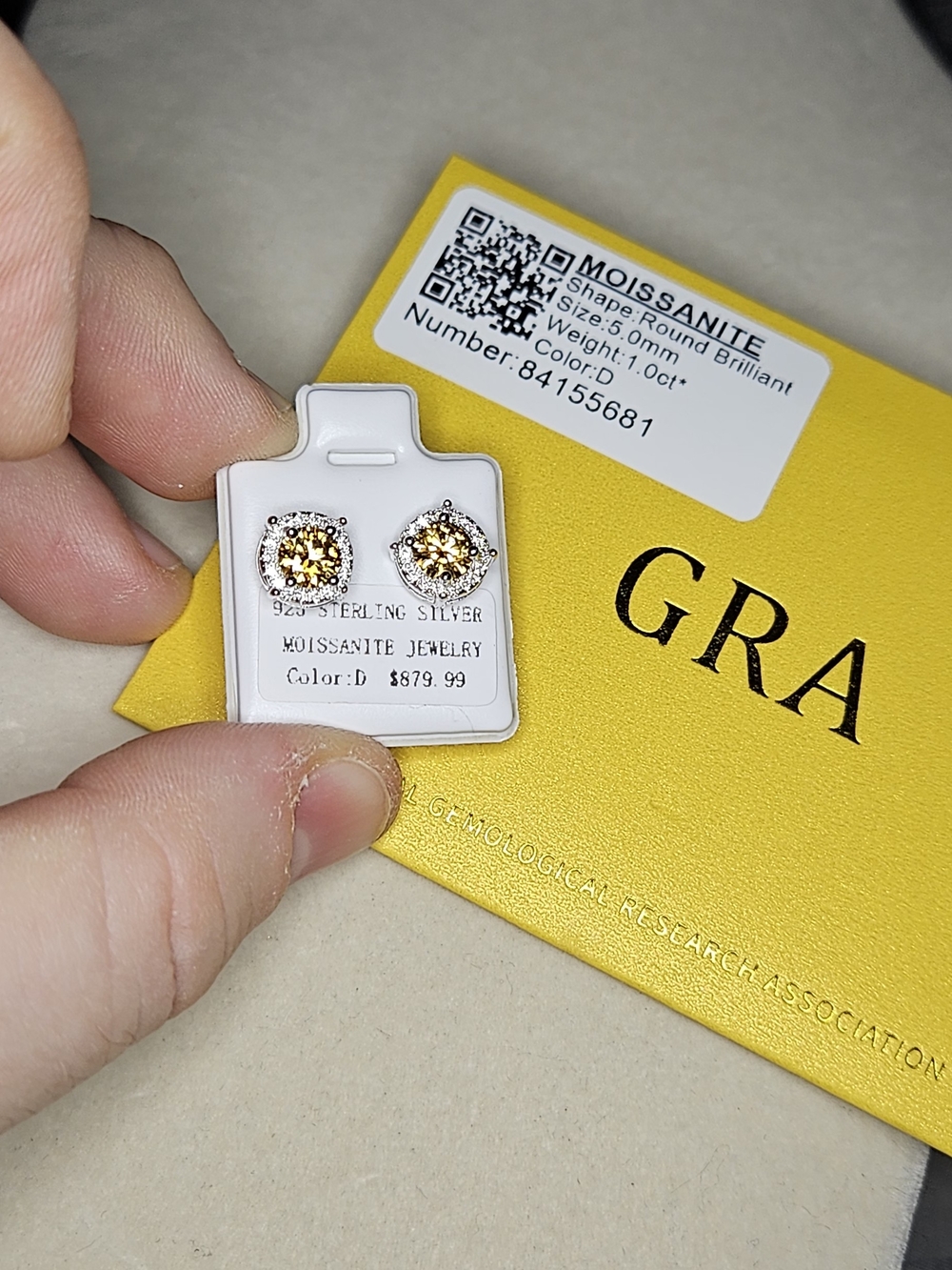 Sterling Silver Yellow Moissanite Halo Screw Back Stud Earrings - Picture 2 of 6